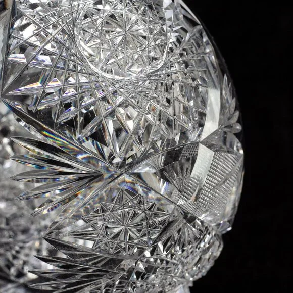 Antique Hand-Cut Crystal Vase With Intricate Starburst & Geometric Patterns - Picture 8 of 9